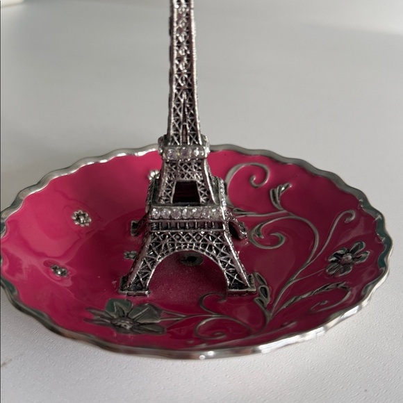 Paris Eiffel Tower Pink Enamel on Metal Dish Ring Holder Collectible - Picture 3 of 6